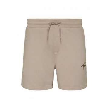 Pantaloni scurti din amestec de bumbac organic cu logo - Maro nisip