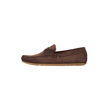 Pantofi loafer de piele intoarsa cu varf rotund - Maro