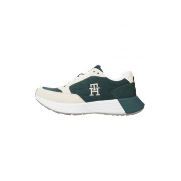 Pantofi sport low-cut cu garnituri de piele - Verde englez/Bej deschis