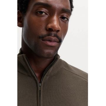 Pulover din modal si bumbac cu fermoar scurt - Maro taupe