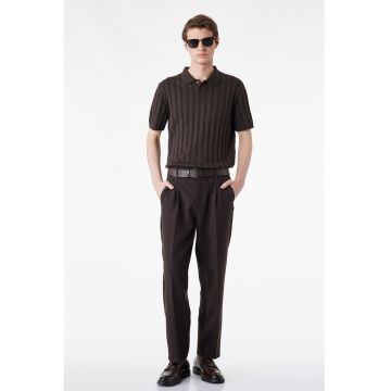 Pulover polo cu maneci scurte - Maro inchis