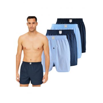 Set 4 Boxeri Barbati Largi -  Bumbac - Albastru