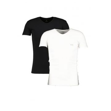 Set de tricouri cu decolteu in V - 2 piese - Negru/Alb optic