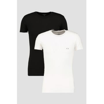 Set de tricouri cu decolteu rotund si logo - 2 piese - Alb/Negru