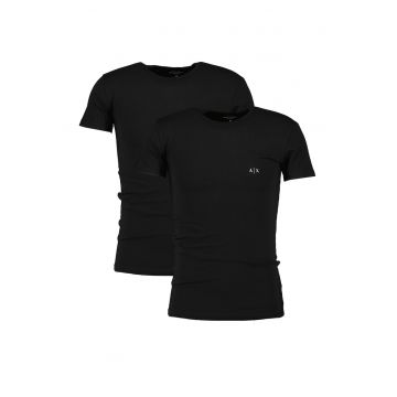 Set de tricouri cu decolteu rotund si logo - 2 piese - Negru