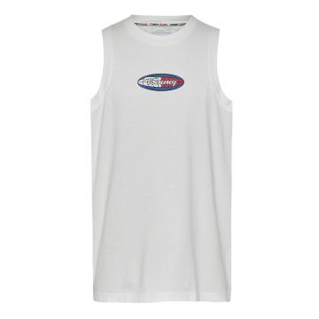 Top de bumbac organic cu imprimeu logo - Rosu inchis/Alb murdar/Albastru