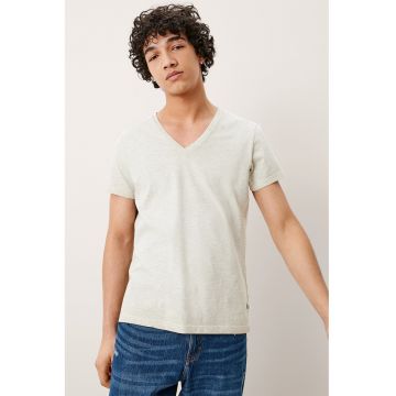 Tricou cu decolteu in V si model uni - Maro nisip