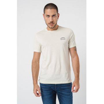 Tricou cu decolteu la baza gatului si imprimeu logo - Negru/Galben pal