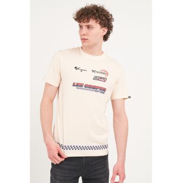 Tricou cu decolteu la baza gatului si logo - Bej deschis