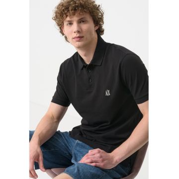 Tricou cu logo si guler polo - Negru