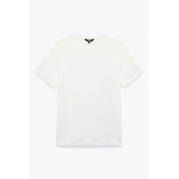 Tricou de bumbac cu decolteu la baza gatului - Alb