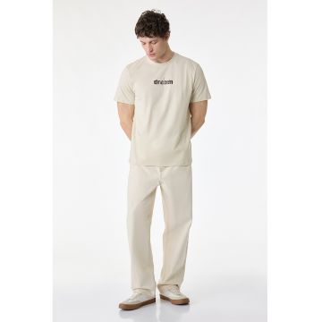 Tricou de bumbac cu decolteu la baza gatului - Bej deschis