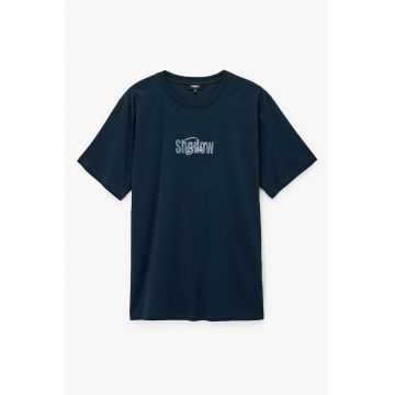 Tricou din bumbac cu broderie - Albastru prafuit/Bleumarin