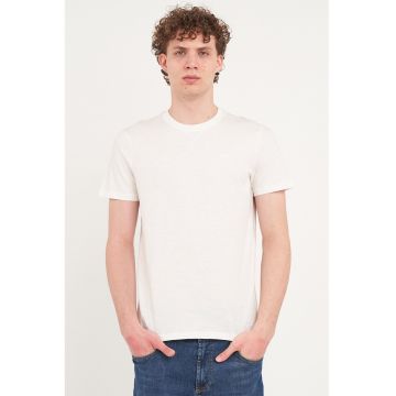 Tricou din bumbac cu decolteu la baza gatului - Alb