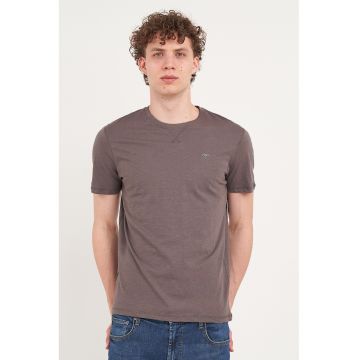 Tricou din bumbac cu decolteu la baza gatului - Maro pamantiu