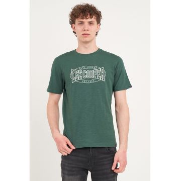 Tricou din bumbac cu decolteu la baza gatului - Verde