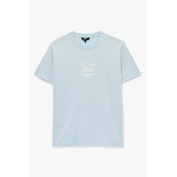 Tricou din bumbac cu imprimeu text - Albastru deschis