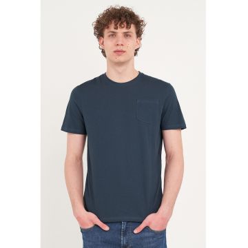 Tricou din bumbac cu model uni - Bleumarin