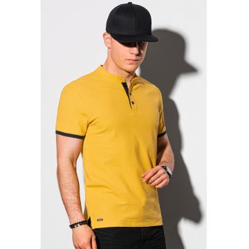 Tricou din bumbac pique cu guler tunica - Galben sofran