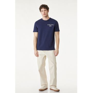 Tricou lejer cu imprimeu text - Bleumarin