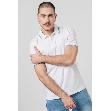 Tricou polo din amestec de bumbac - Alb/Albastru