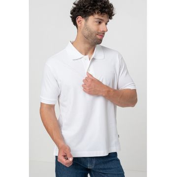Tricou polo din bumbac cu model uni - Alb