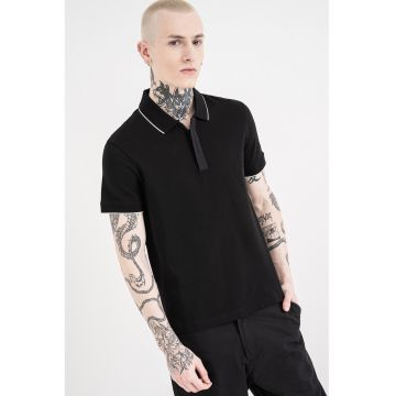 Tricou polo slim fit cu banda logo - Alb/Negru