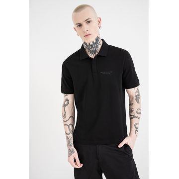 Tricou polo slim fit cu logo brodat - Negru