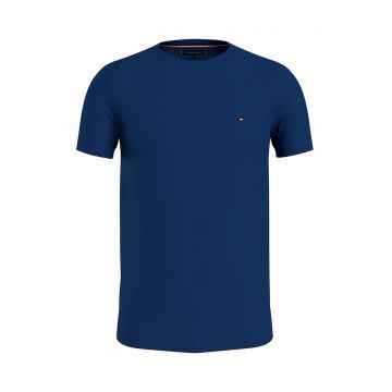 Tricou slim fit cu decolteu la baza gatului - Albastru inchis