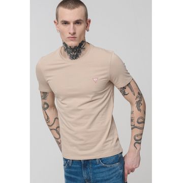 Tricou slim-fit cu decolteu la baza gatului - Bej deschis