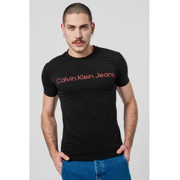 Tricou slim-fit cu imprimeu logo - Negru/Rosu vermillion