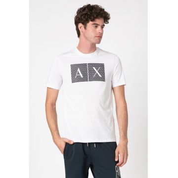 Tricou slim fit de bumbac cu imprimeu logo - Alb