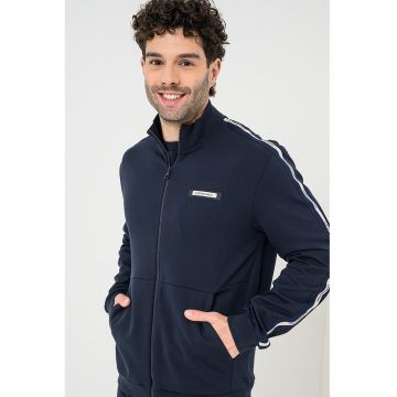 7 Bluza de trening cu fermoar si aplicatie logo brodata - Alb fildes/Negru/Albastru ultramarin