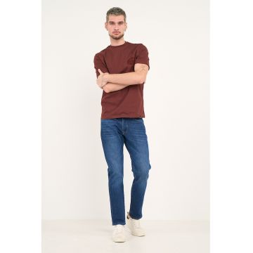 Blugi drepti cu aspect usor decorat - Albastru