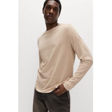 Bluza de bumbac cu decolteu la baza gatului - Bej