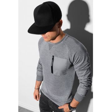 Bluza sport cu decolteu la baza gatului si buzunar pe piept - Gri melange -