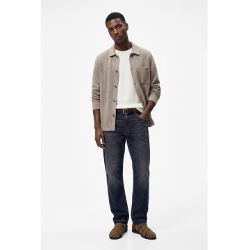 Camasa texturata cu buzunar pe piept - Grej