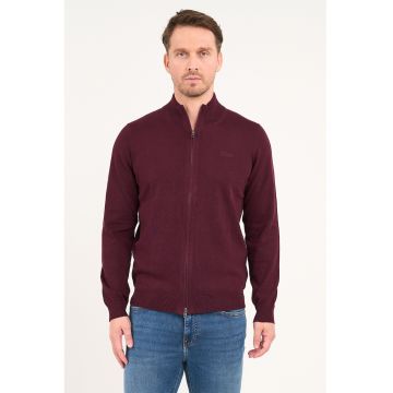Crdigan cu model uni si fermoar - Rosu inchis