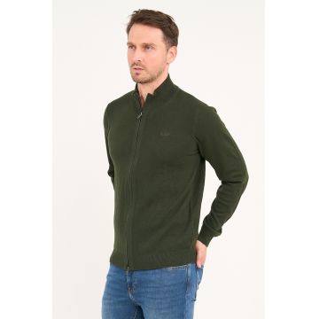 Crdigan cu model uni si fermoar - Verde padure