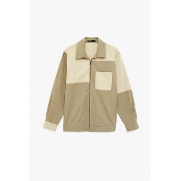 Jacheta-camasa cu model colorblock - Maro camel/Grej