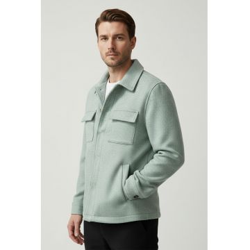 Jacheta-camasa din velur cu nasturi - Verde deschis