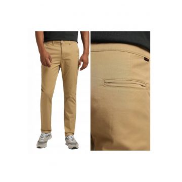 Pantaloni Scurti Barbati -  Slim Chino - Slim Fit - Talie Medie - Lungi - Buzunare - Fermoar - Bumbac - Bej - Bej