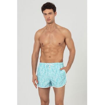Pantaloni scurti de baie cu buzunare - Alb/Albastru aquamarin