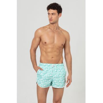 Pantaloni scurti de baie cu buzunare - Alb optic/Verde menta