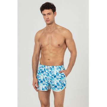 Pantaloni scurti de baie cu buzunare - Albastru inchis/Turcoaz/Alb optic