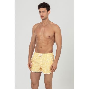 Pantaloni scurti de baie cu buzunare - Galben sofran/Alb murdar