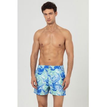 Pantaloni scurti de baie cu buzunare laterale - Alb/Albastru royal/Albastru glaciar