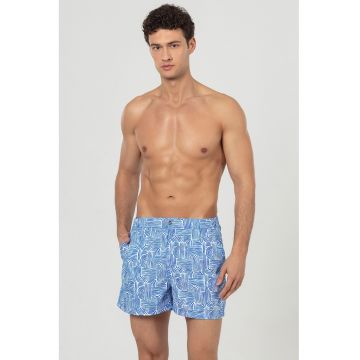 Pantaloni scurti de baie cu buzunare laterale - Albastru royal/Alb optic