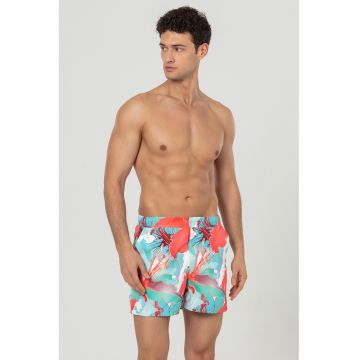 Pantaloni scurti de baie cu buzunare laterale - Coral/Albastru glaciar/Verde persan