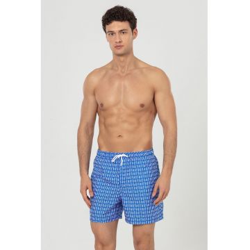 Pantaloni scurti de baie cu buzunare si snur - Alb/Albastru royal